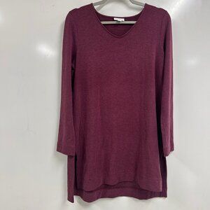 0481 J. Jill Pure Jill Burgundy V-Neck Tunic Long Sleeve Soft Knit Top Medium
